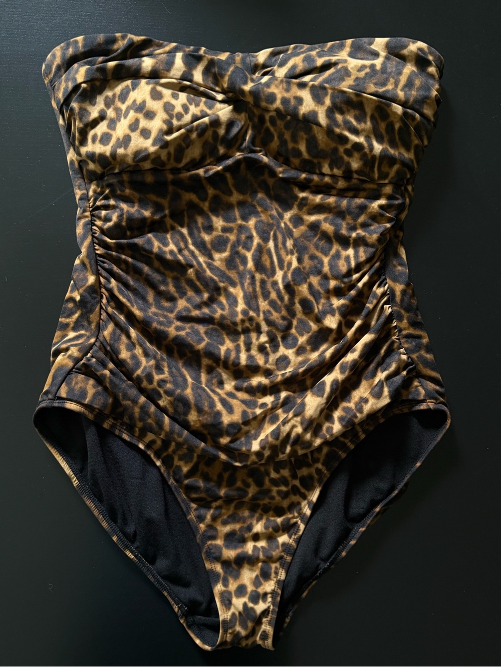 Lauren Ralph Lauren Leopard Ruched Bandeau One Piece Swimsuit Size 14